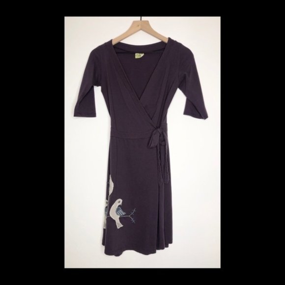 Synergy Organic Clothing Dresses & Skirts - Synergy Organic Cotton Purple Bird Wrap Dress